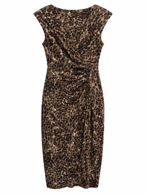 London Times Animal Print Ruched Sheath Dress Sz 4 Career Cocktail Chic Romantic